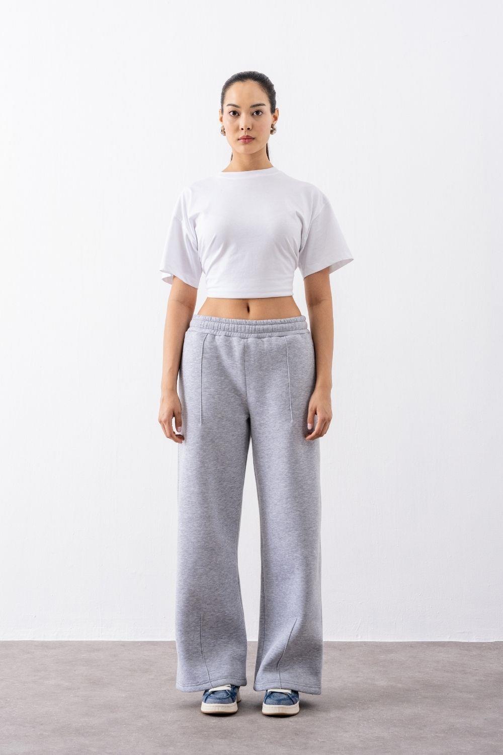 Kadın Chill Bol Paça Gri Eşofman Alt