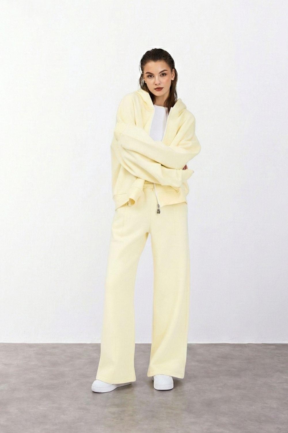 Kadın Chill Bol Paça Vanilya Sarısı Eşofman Alt