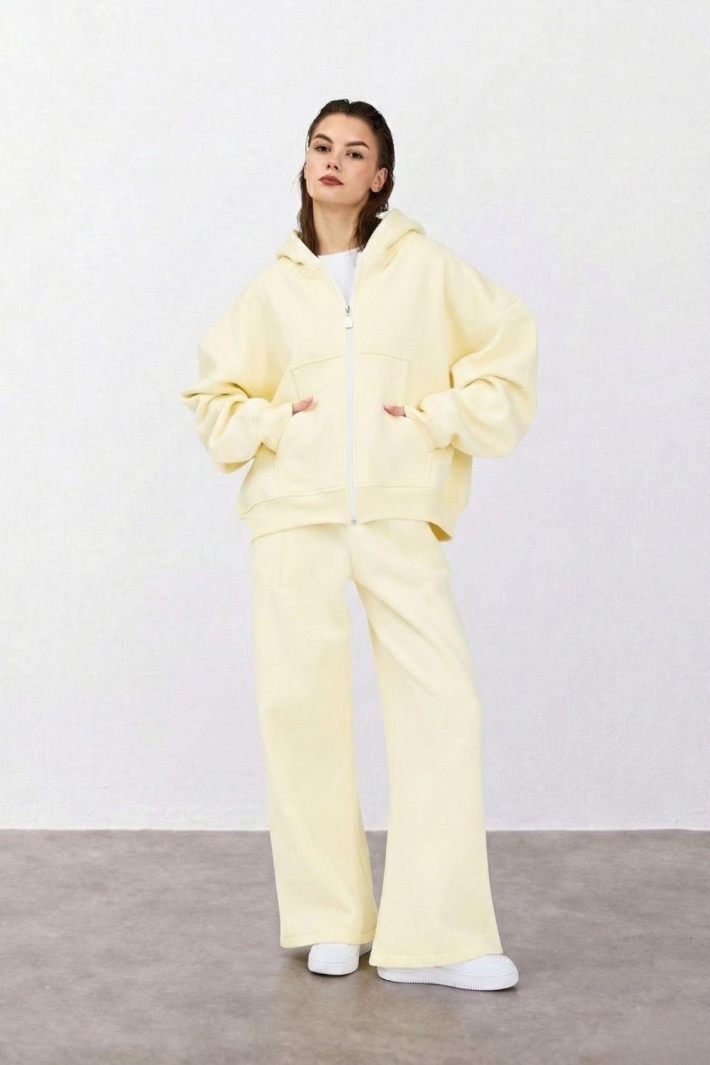 Kadın Chill Bol Paça Vanilya Sarısı Eşofman Alt