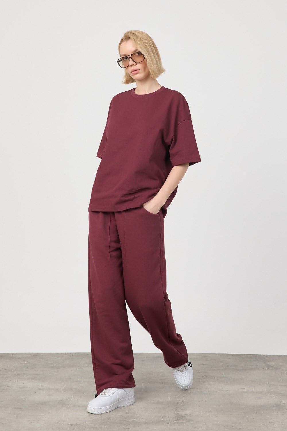 Kadın Chill Oversize Premium Bordo T-Shirt