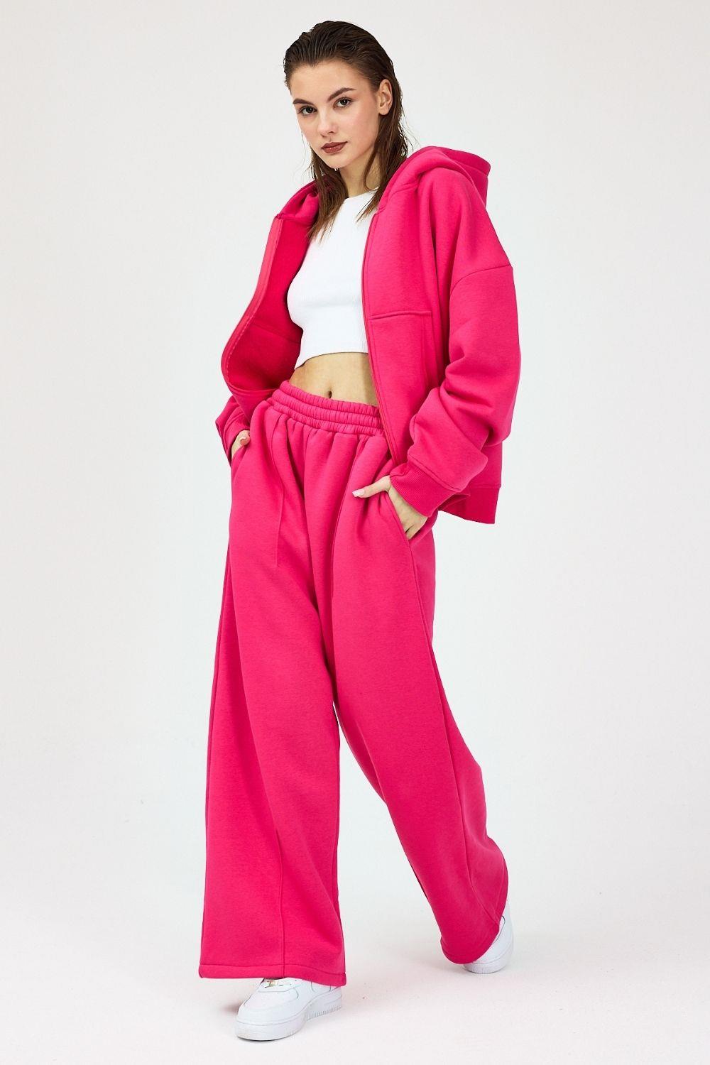 Kadın Chill Oversize Fuşya Fermuarlı Sweatshirt