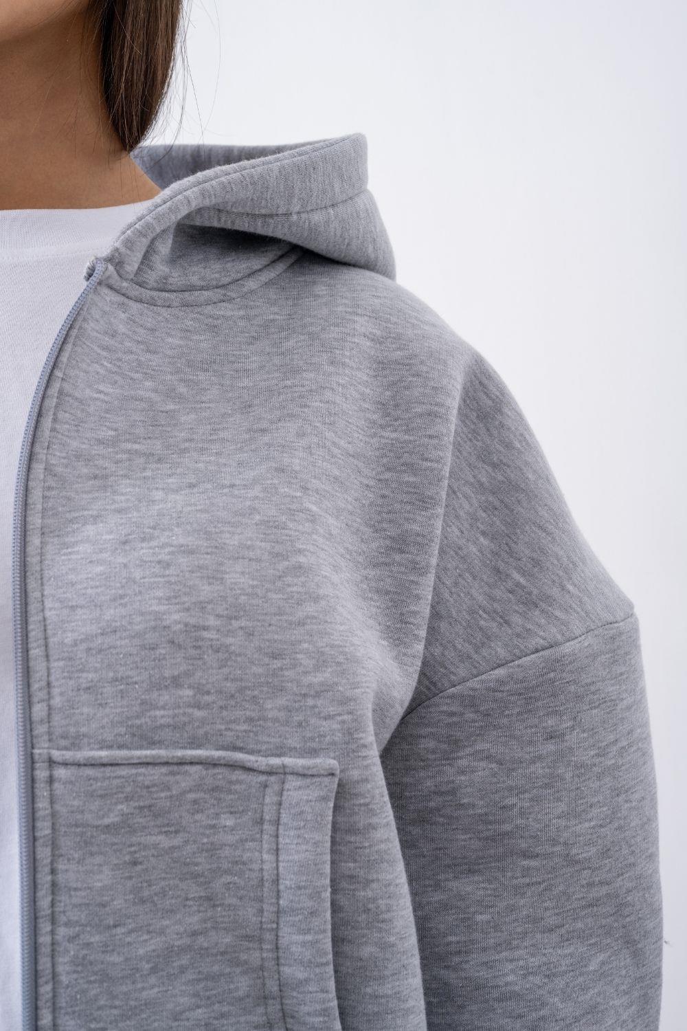 Kadın Chill Oversize Gri Fermuarlı Sweatshirt