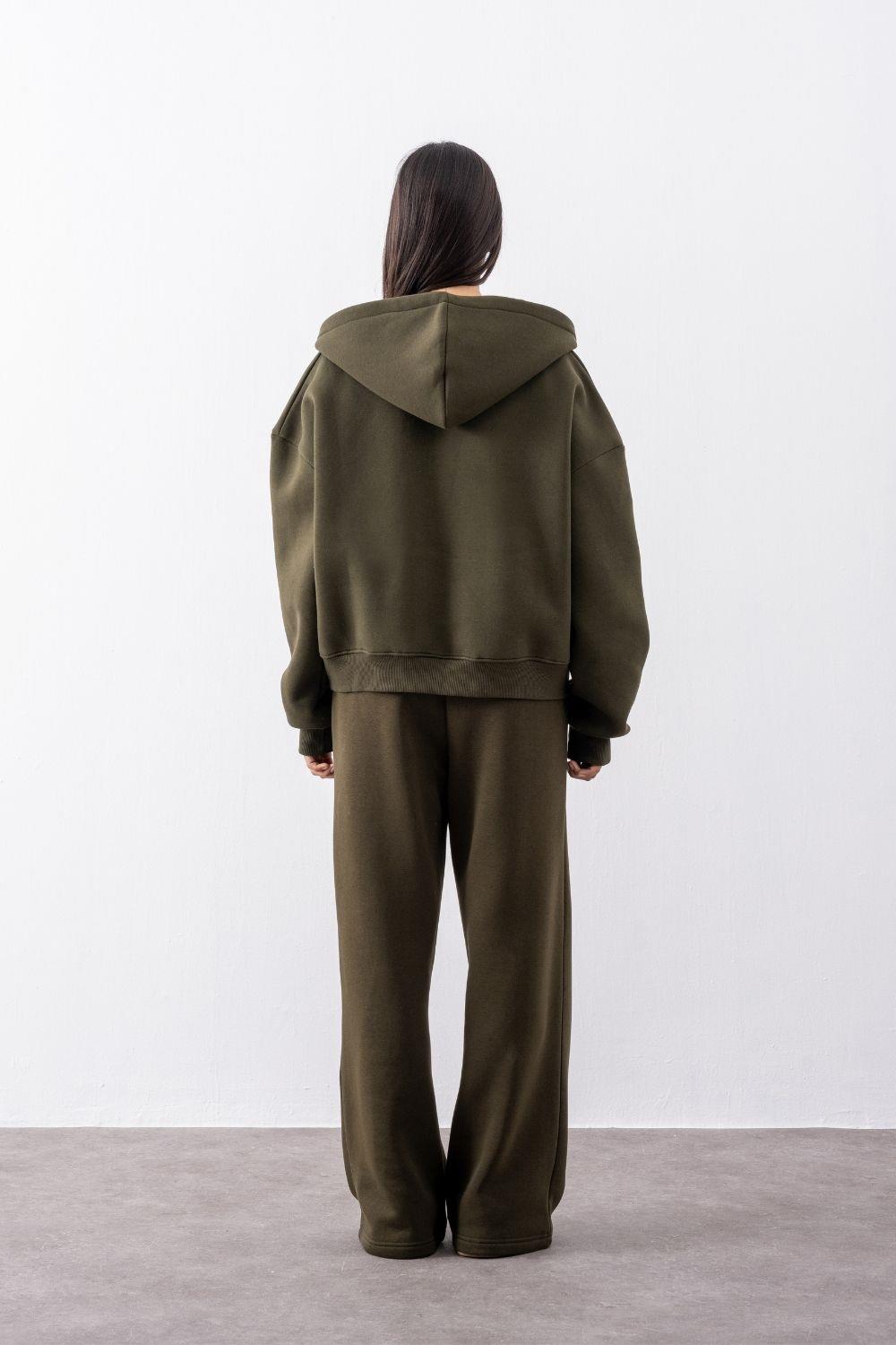 Kadın Chill Oversize Haki Fermuarlı Sweatshirt