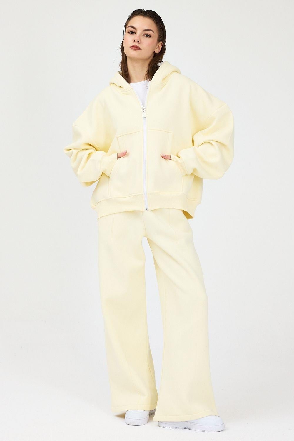Kadın Chill Oversize Vanilya Sarısı Fermuarlı Sweatshirt