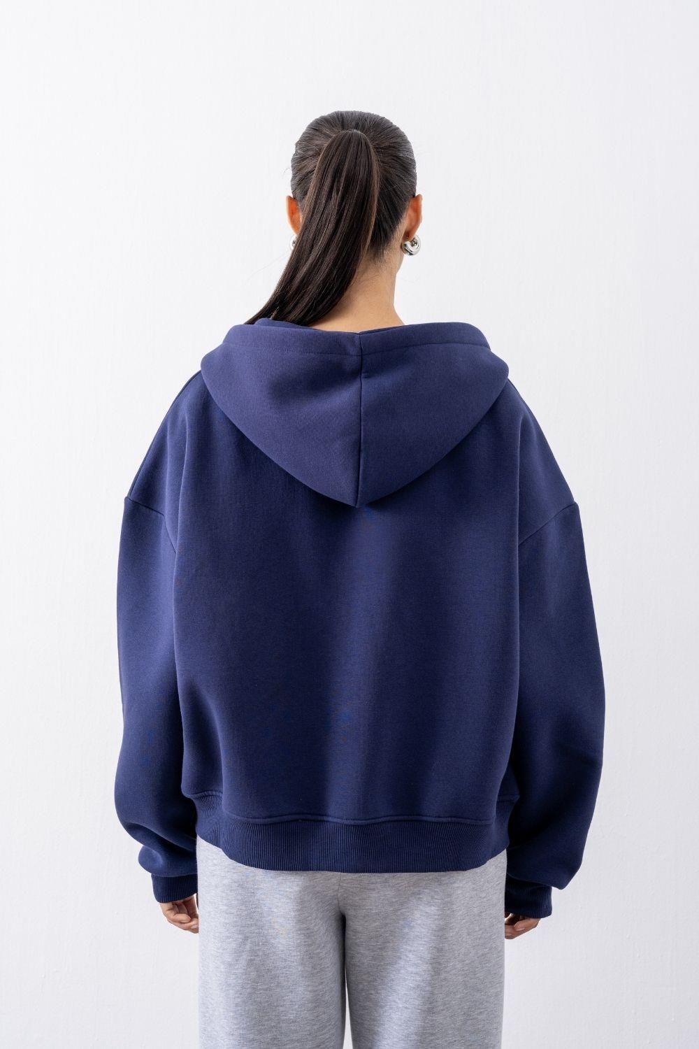 Kadın Chill Oversize Lacivert Fermuarlı Sweatshirt