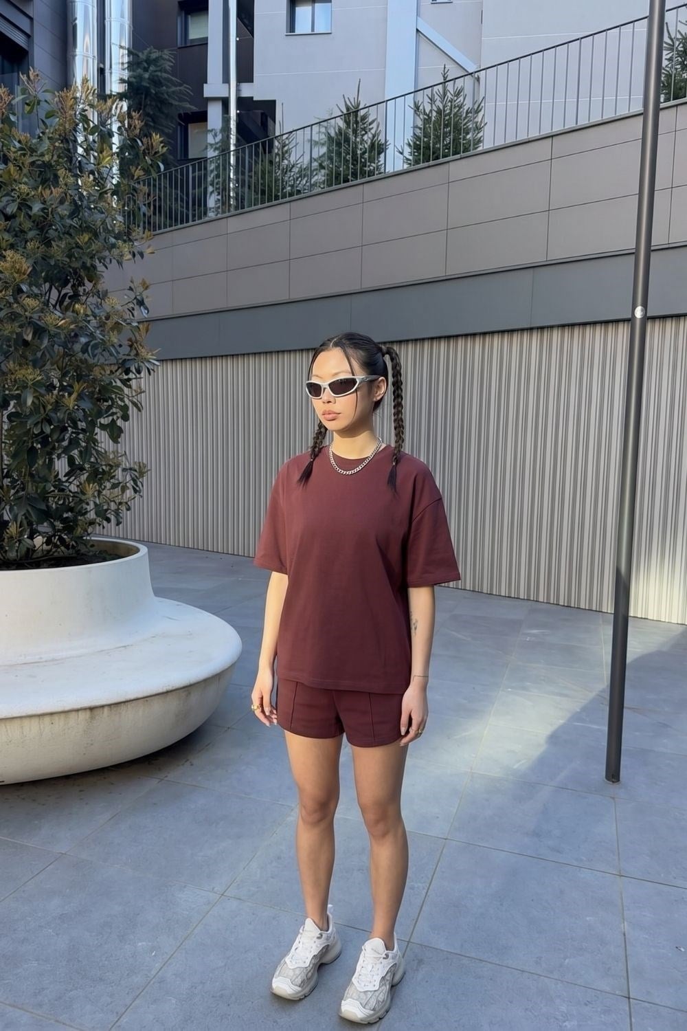 Kadın Chill Oversize Premium Bordo T-Shirt
