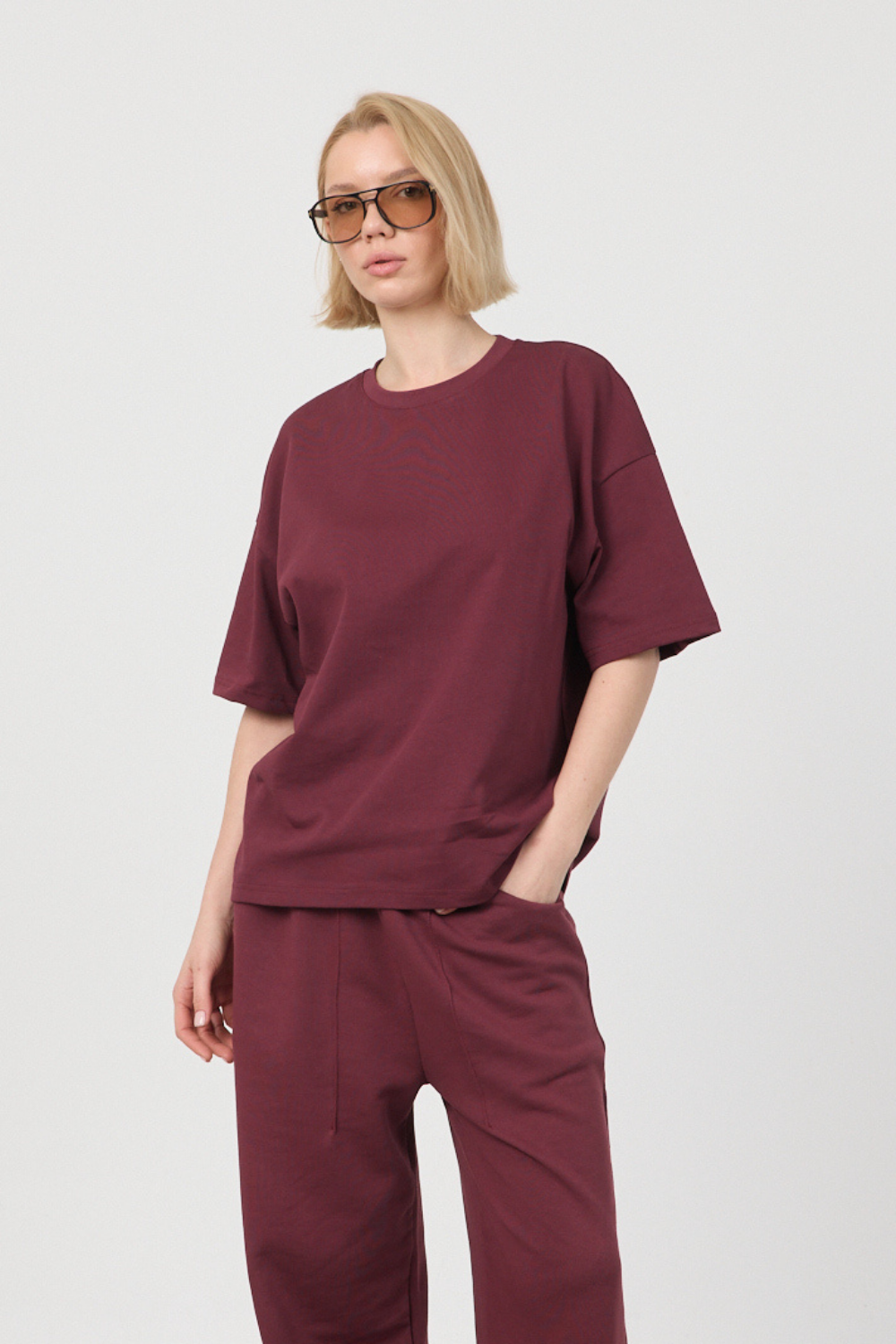 Kadın Chill Oversize Premium Bordo T-Shirt