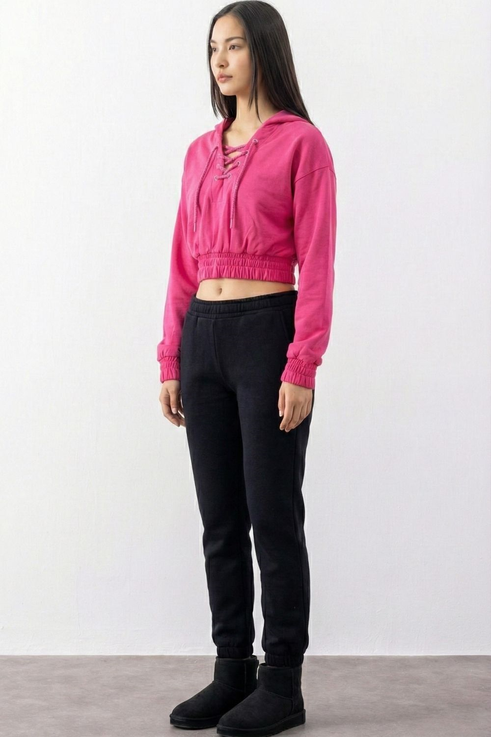 Kadın Equality Fuşya İpli Crop Sweatshirt
