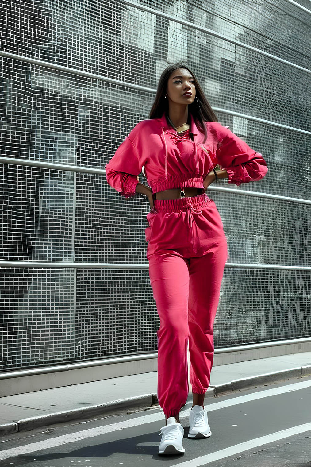 Kadın Equality Fuşya İpli Crop Sweatshirt