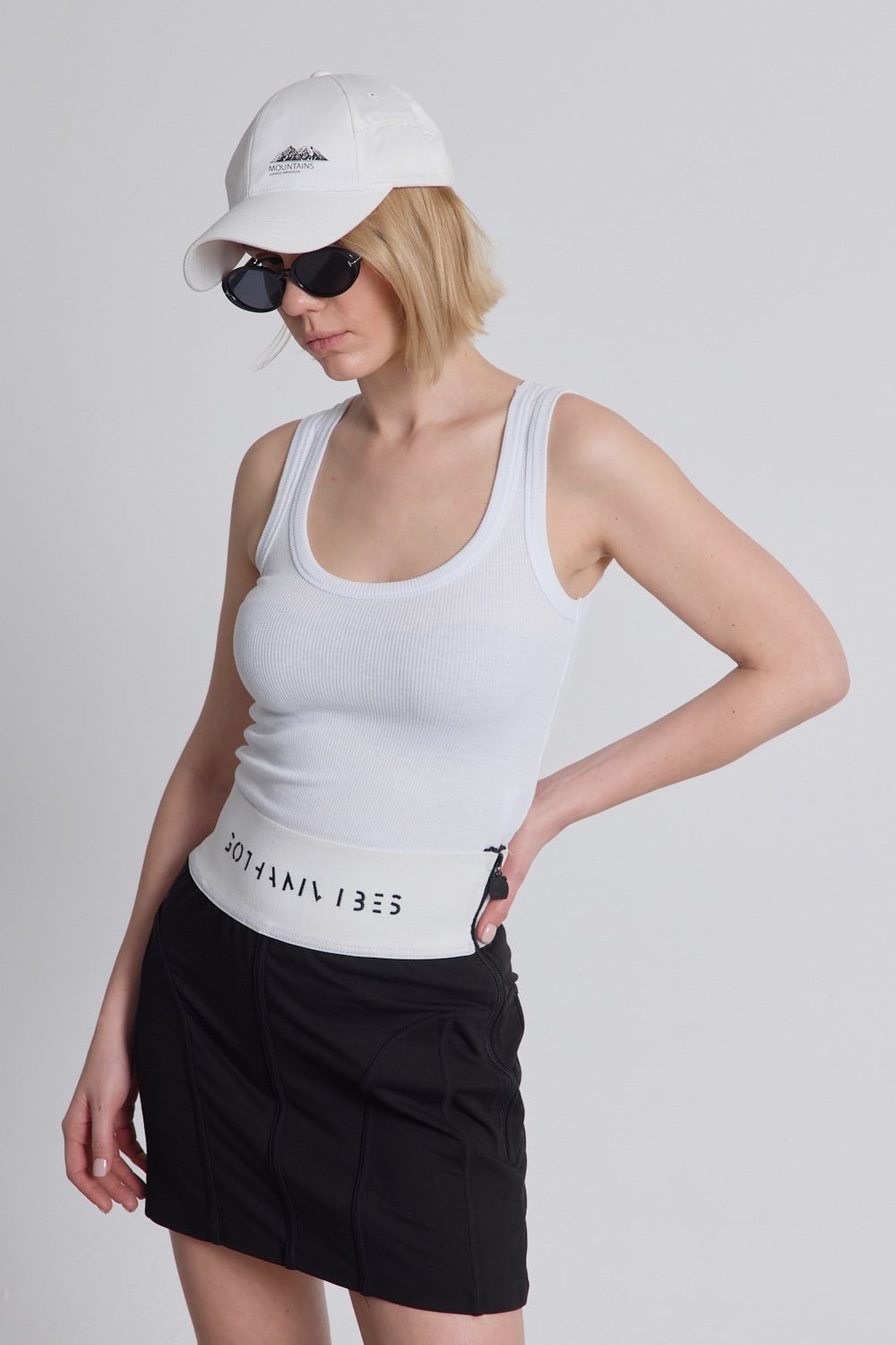 Kadın Fitilli Kalın Askılı Basic Beyaz Atlet