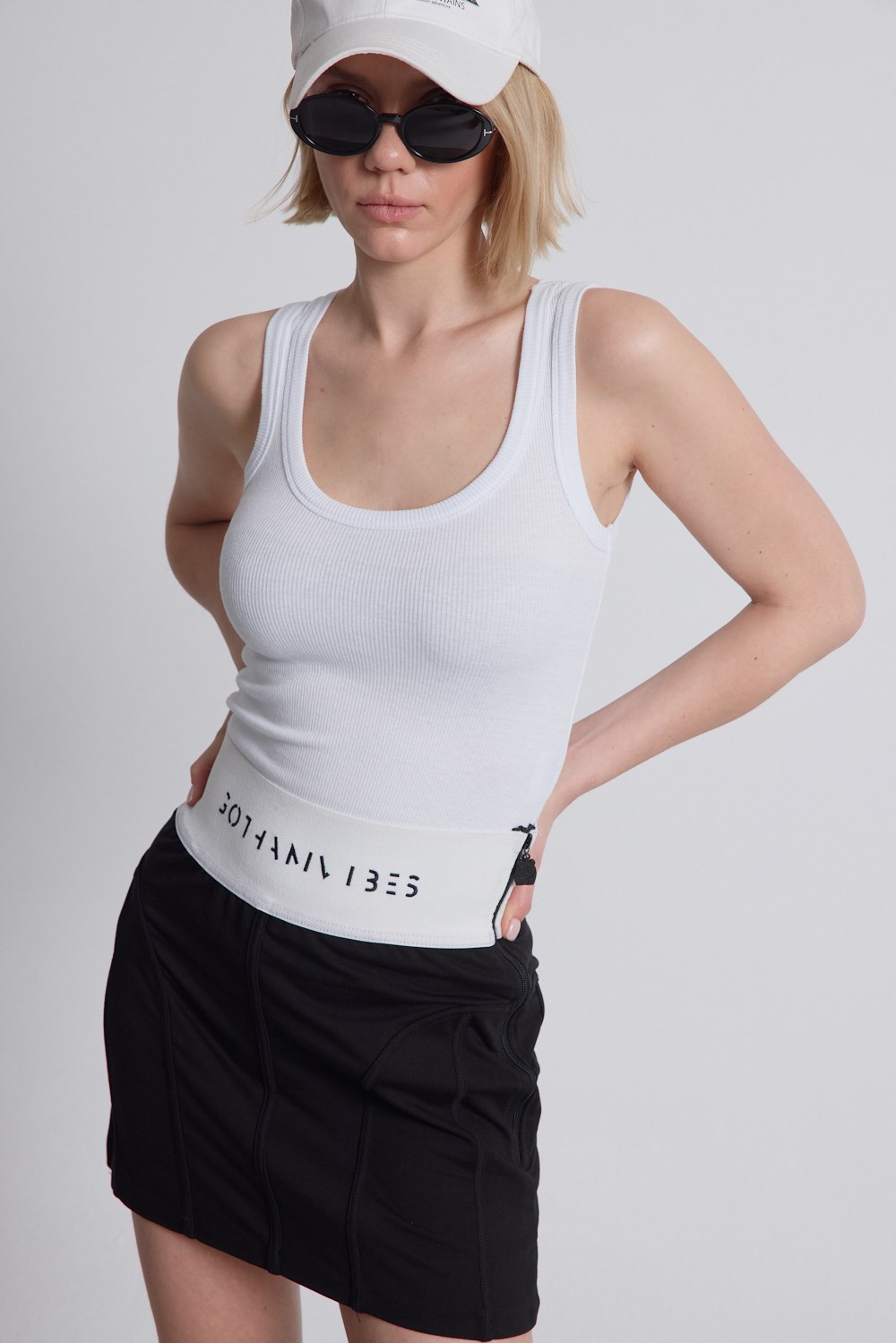 Kadın Fitilli Kalın Askılı Basic Beyaz Atlet