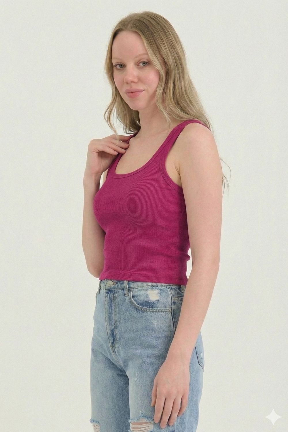 Kadın Fitilli Kalın Askılı Basic Fuşya Atlet