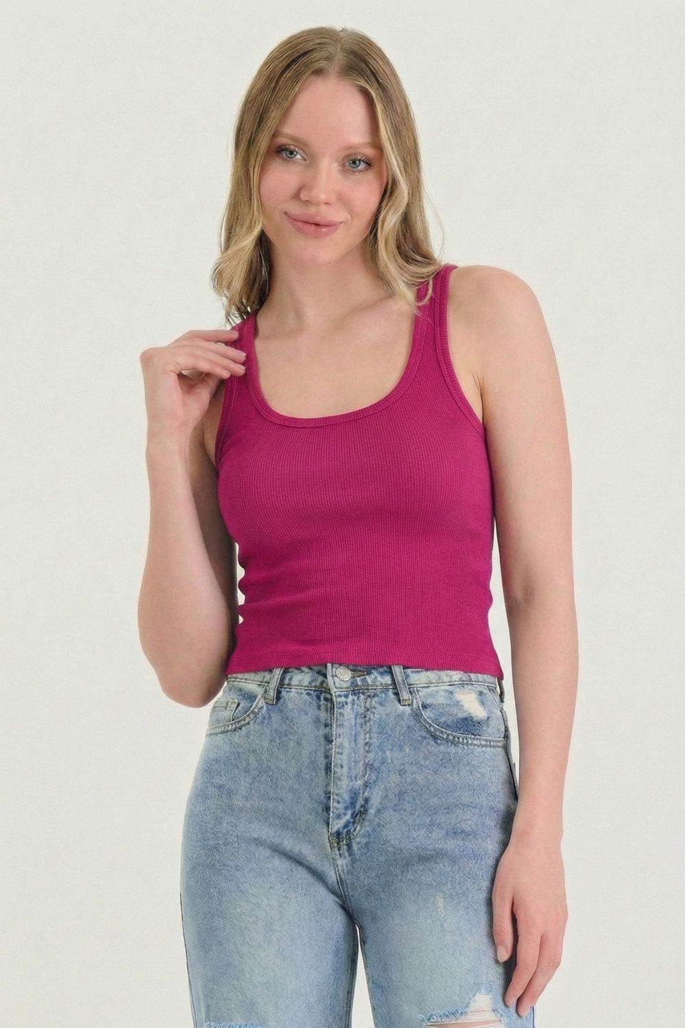 Kadın Fitilli Kalın Askılı Basic Fuşya Atlet