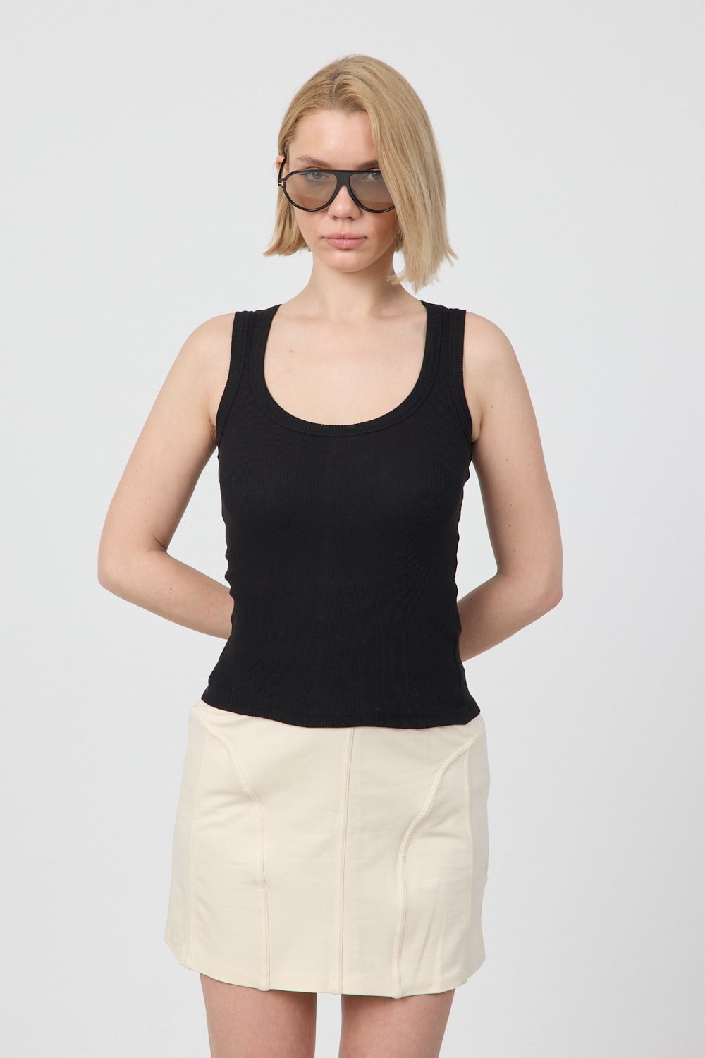 Kadın Fitilli Kalın Askılı Basic Siyah Atlet