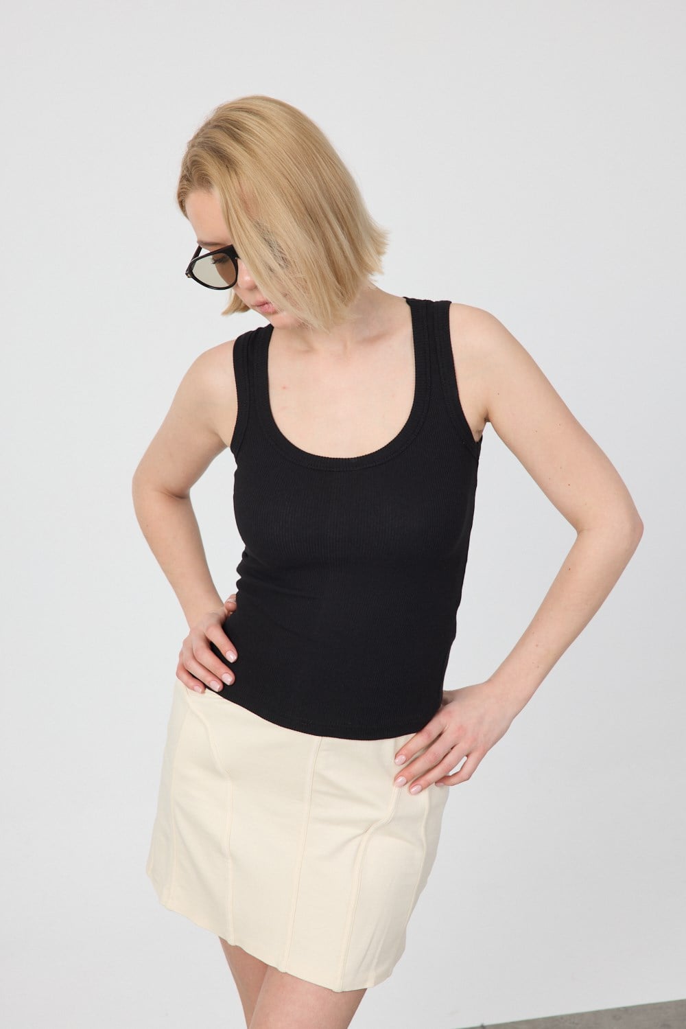 Kadın Fitilli Kalın Askılı Basic Siyah Atlet