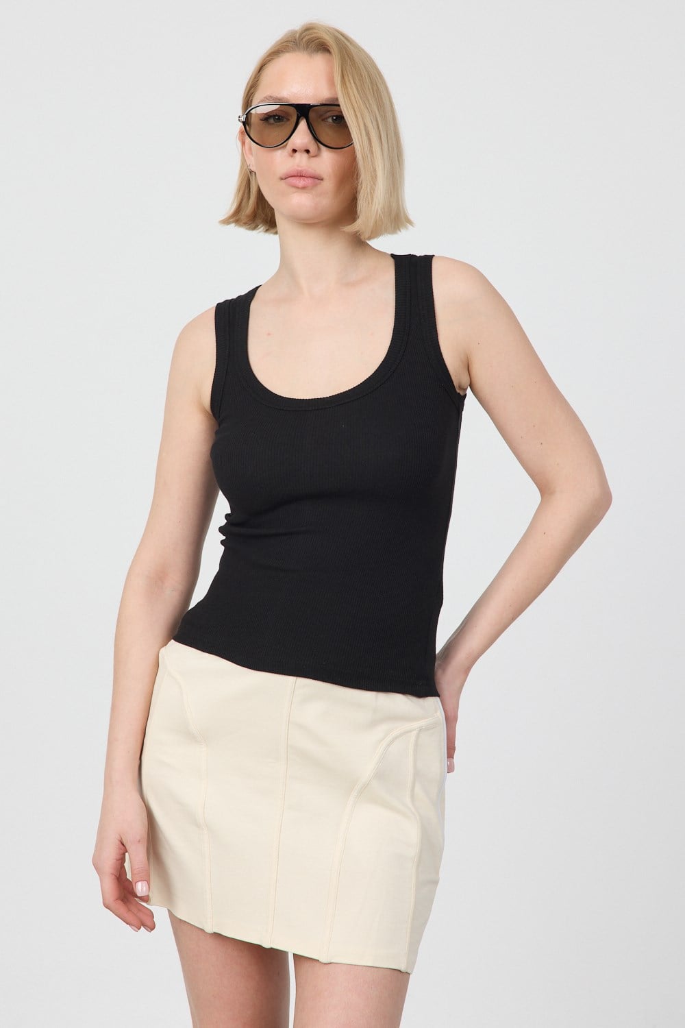 Kadın Fitilli Kalın Askılı Basic Siyah Atlet