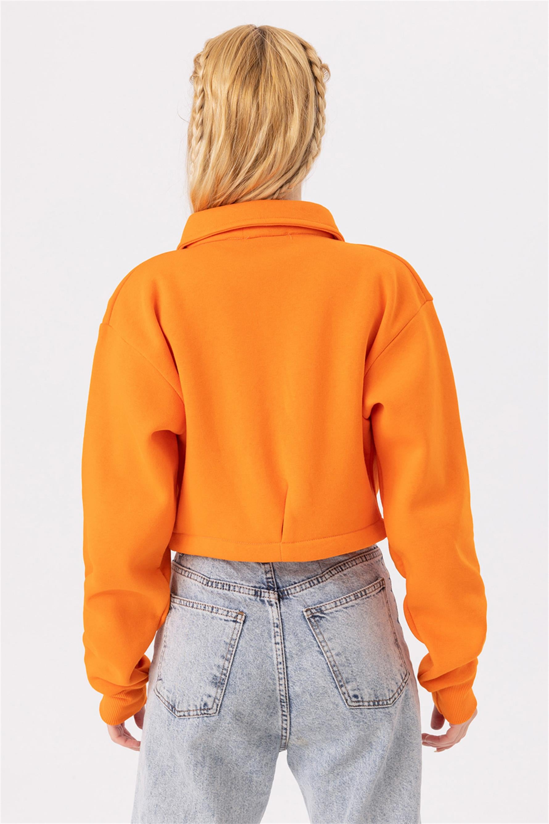 Kadın Kısa Çıtçıtlı Turuncu Ceket