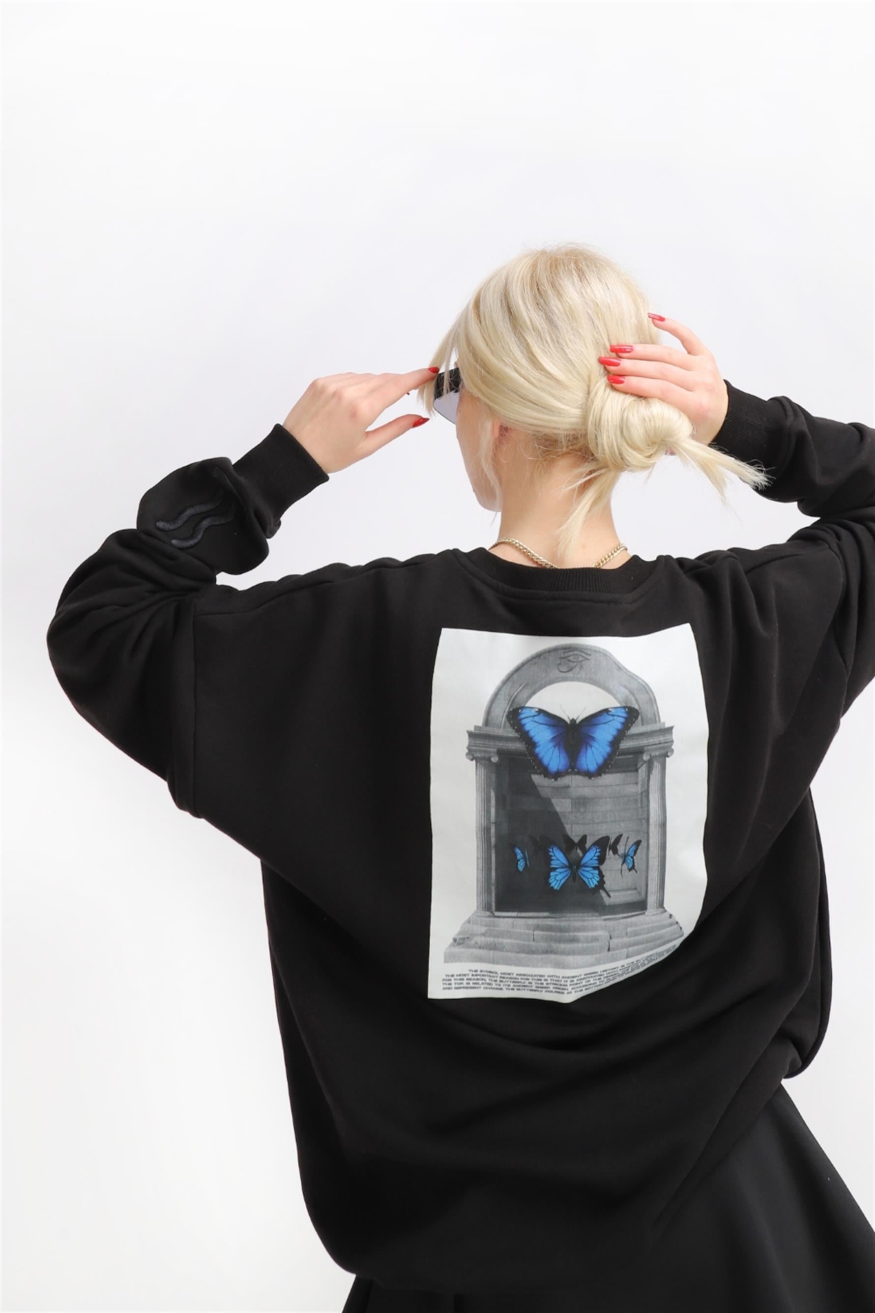 Kadın Reincarnation Oversize Siyah Sweatshirt