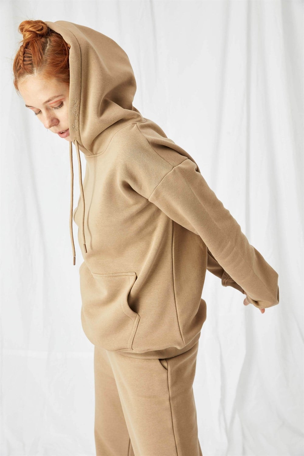 Kadın Stay Oversize Bej Hoodie Sweatshirt