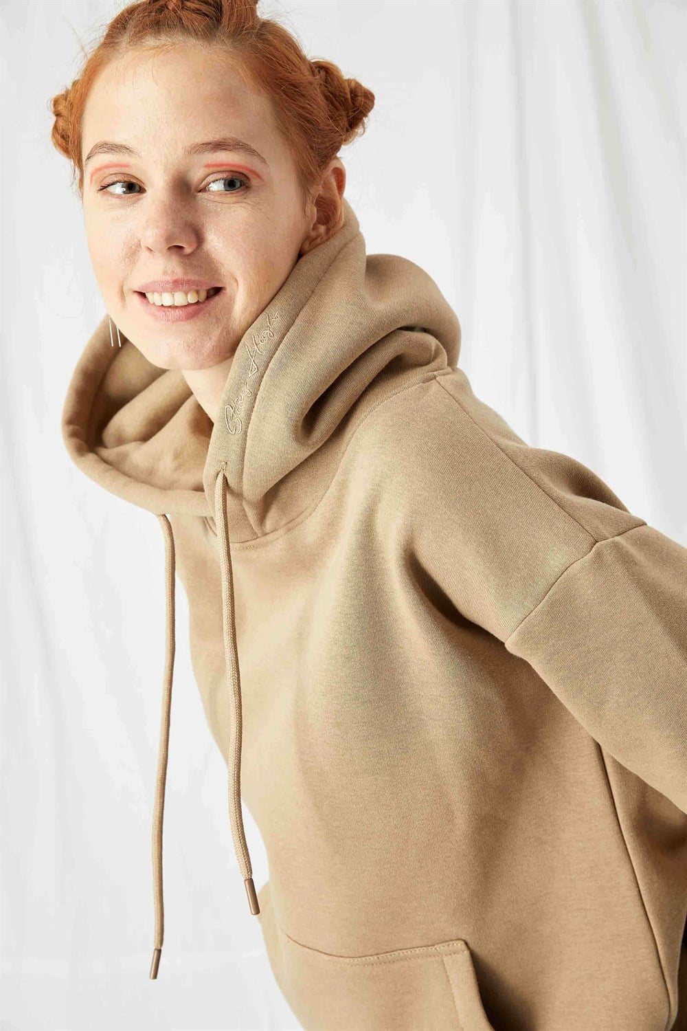 Kadın Stay Oversize Bej Hoodie Sweatshirt
