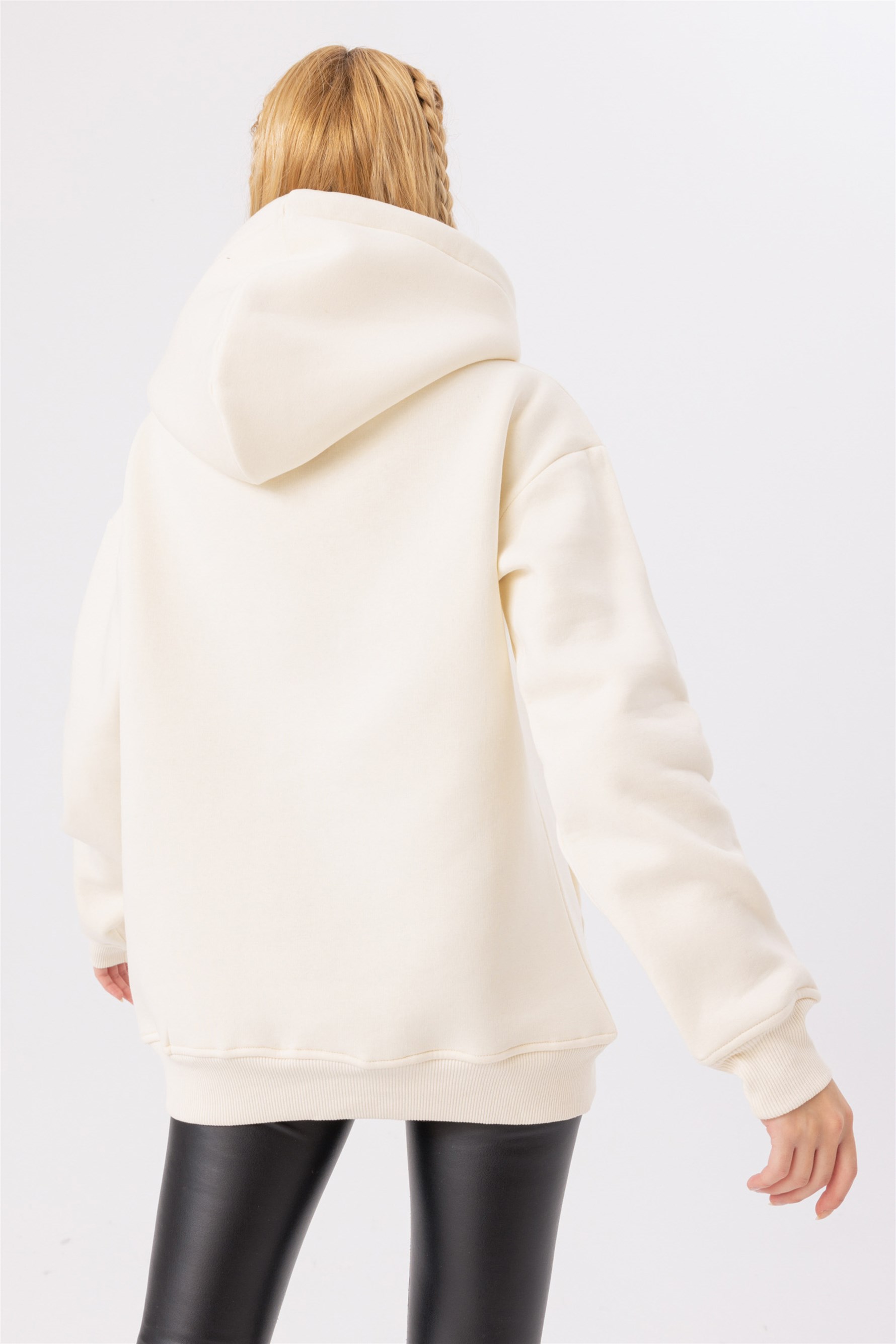 Kadın Stay Oversize Krem Hoodie Sweatshirt