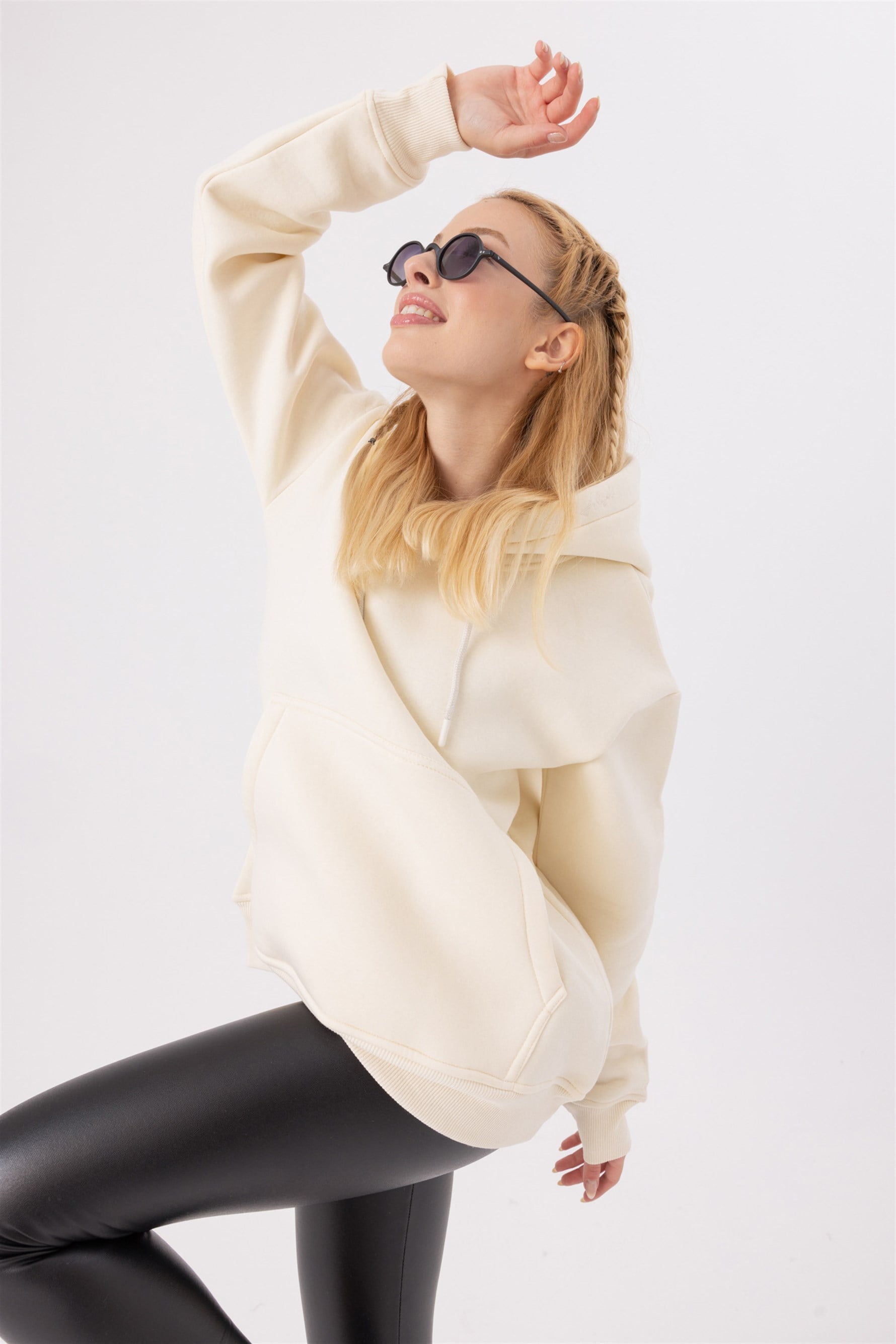 Kadın Stay Oversize Krem Hoodie Sweatshirt