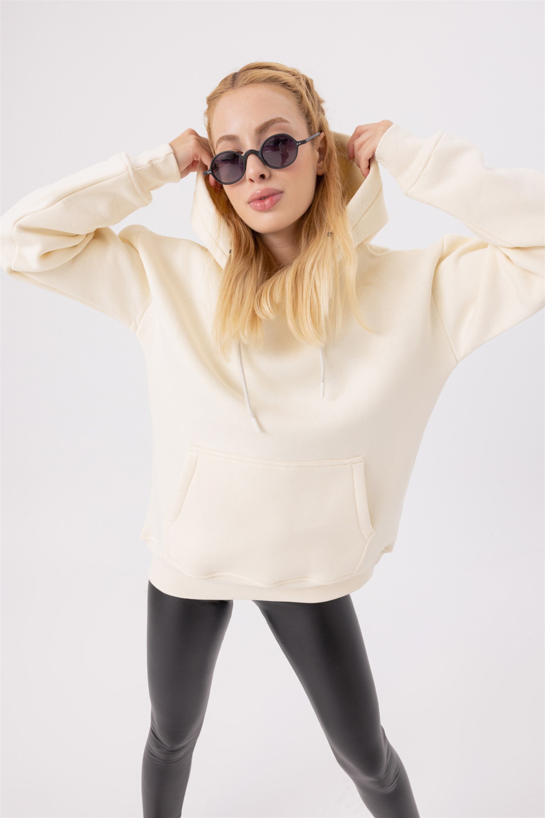 Kadın Stay Oversize Krem Hoodie Sweatshirt
