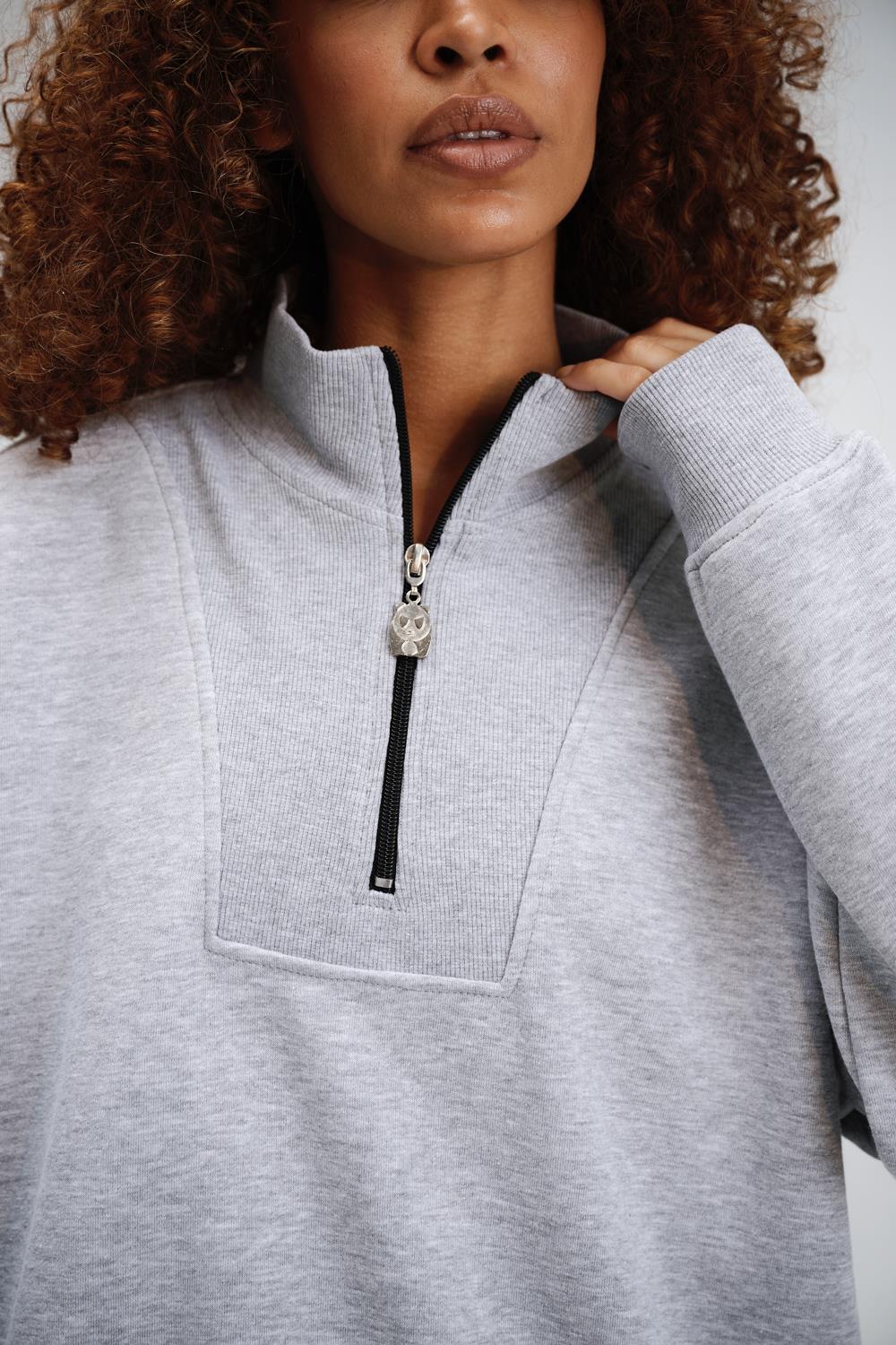 Kadın Timeless Fermuarlı Gri Sweatshirt