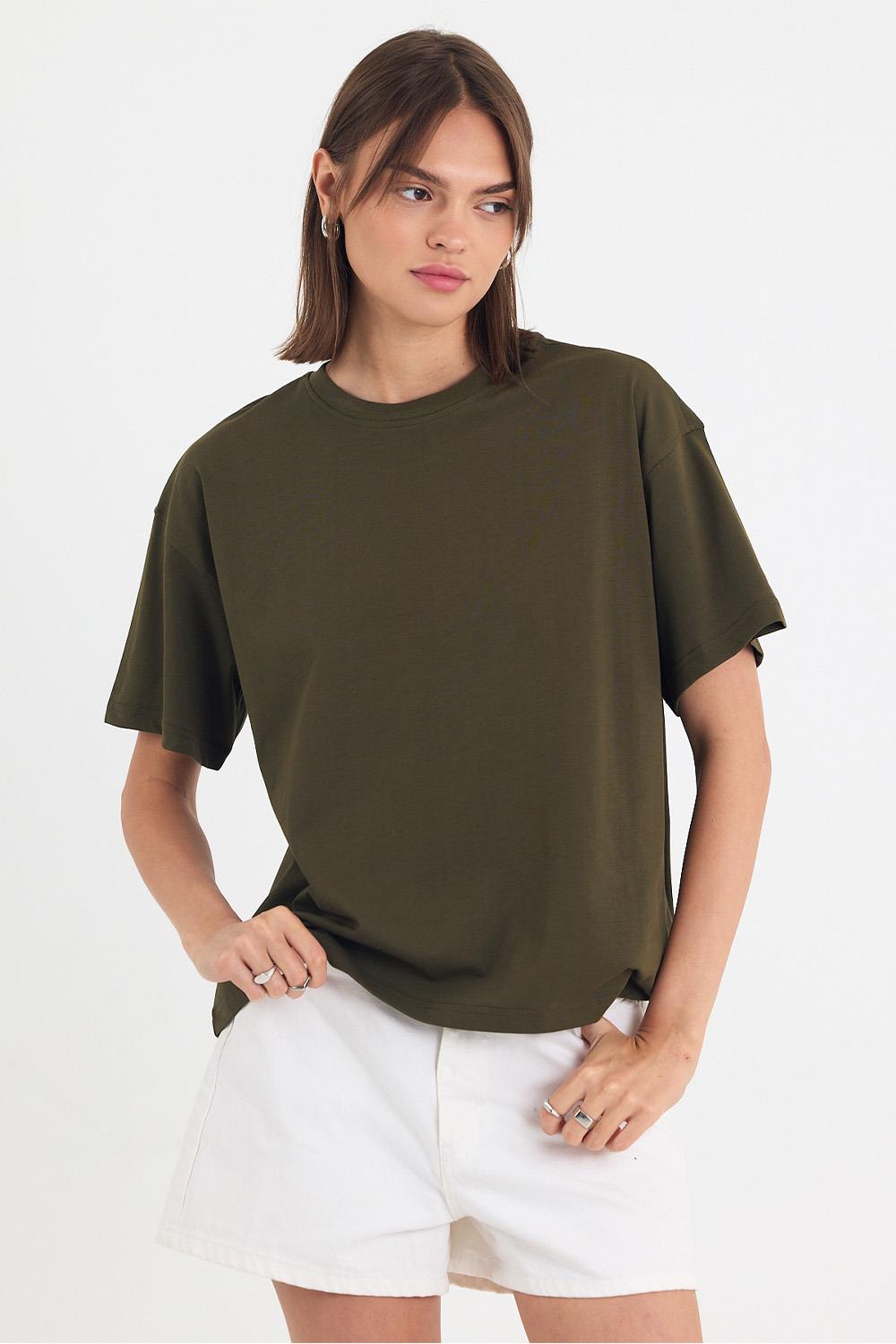 Kadın Timeless Oversize Haki T-Shirt