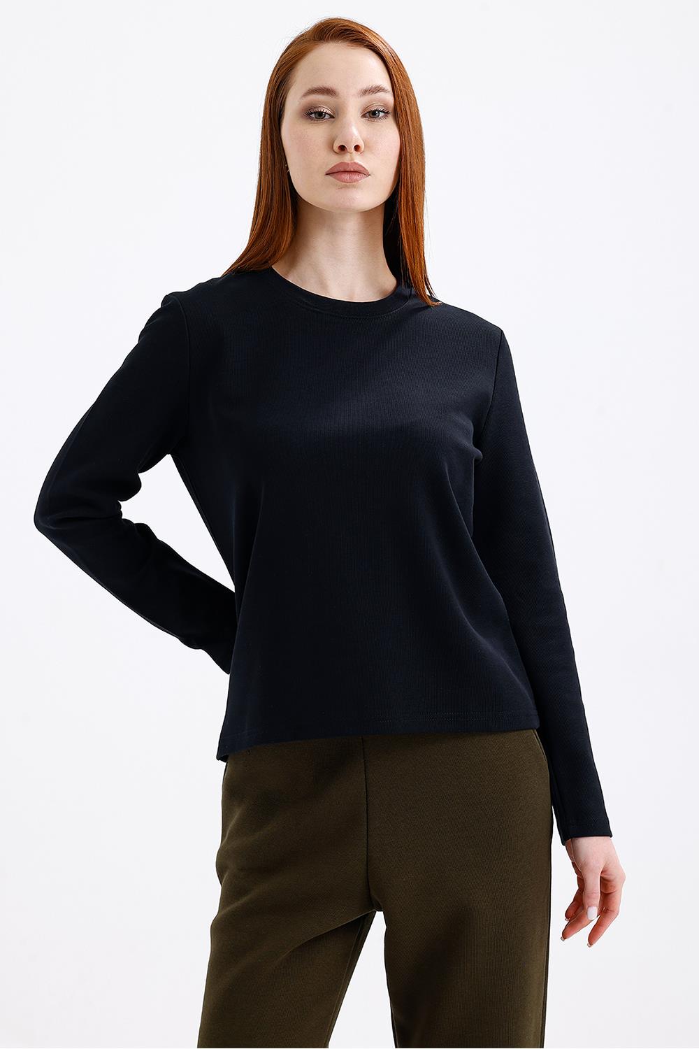 Kadın Uzun Kollu Basic Siyah T-Shirt