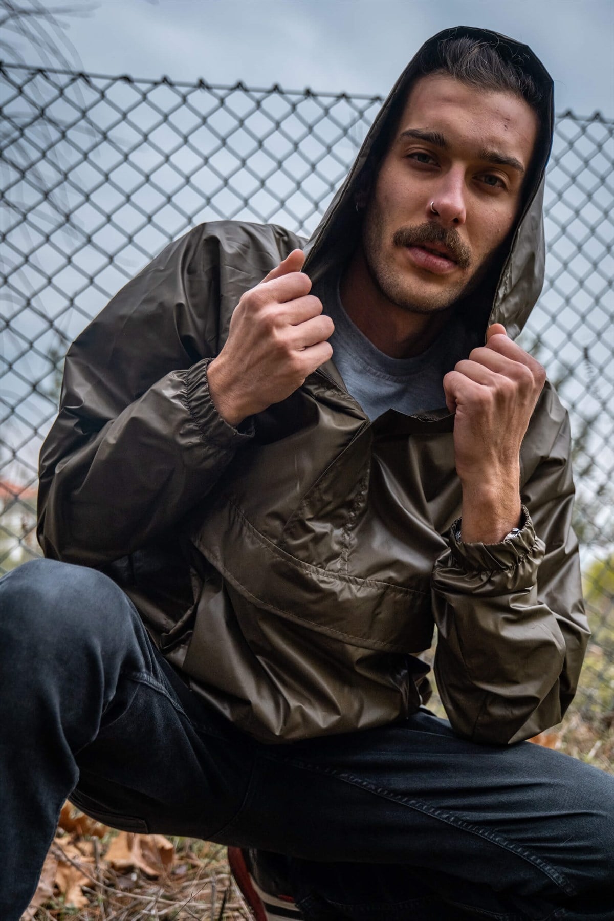 Erkek Haki Yağmurluk