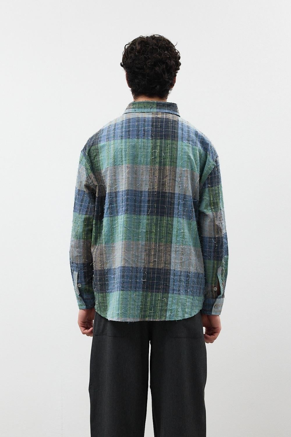 Erkek Kumaş Detaylı Kareli Gömlek