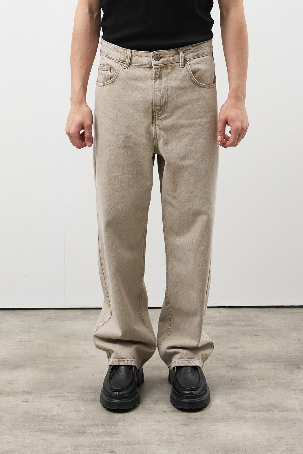 Erkek Loose Fit Bej Kot Pantolon
