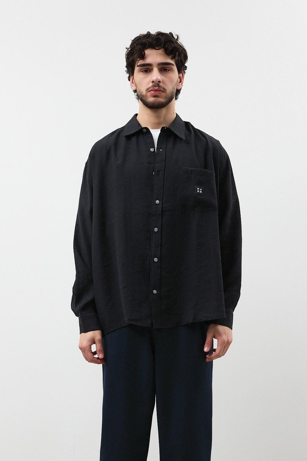 Erkek Modal Siyah Dökümlü Gömlek