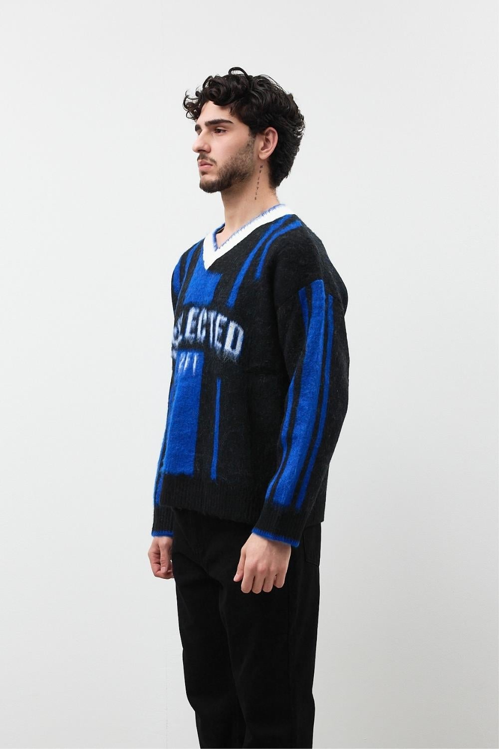 Erkek Selected Oversize Sakallı Çizgili Kazak