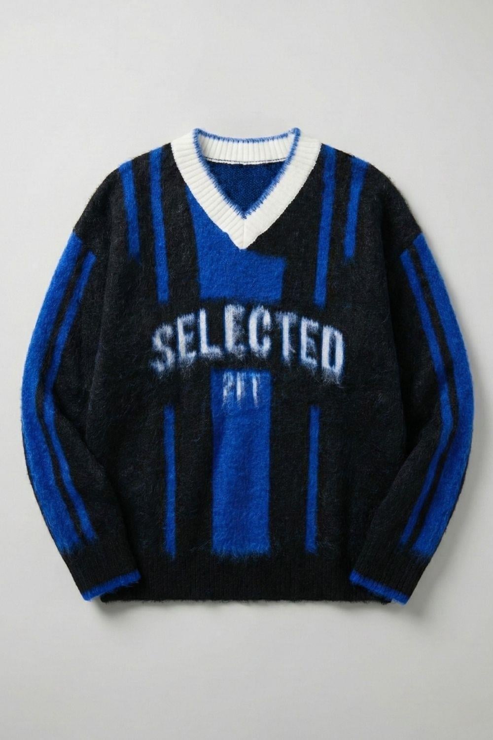 Erkek Selected Oversize Sakallı Çizgili Kazak