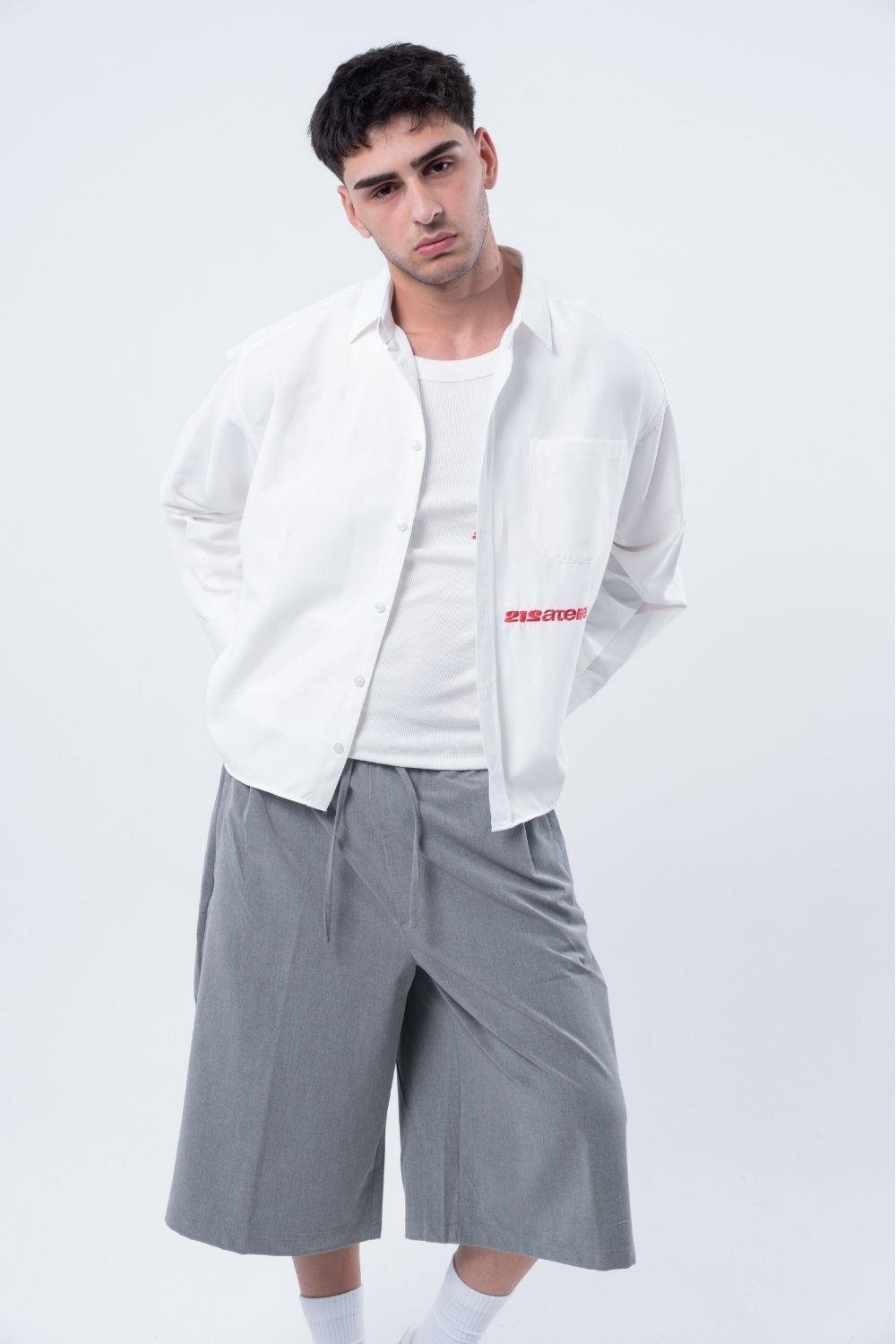 Vibes X 212 ATELIER Unisex Boxy Fit Nakışlı Kırık Beyaz Gömlek