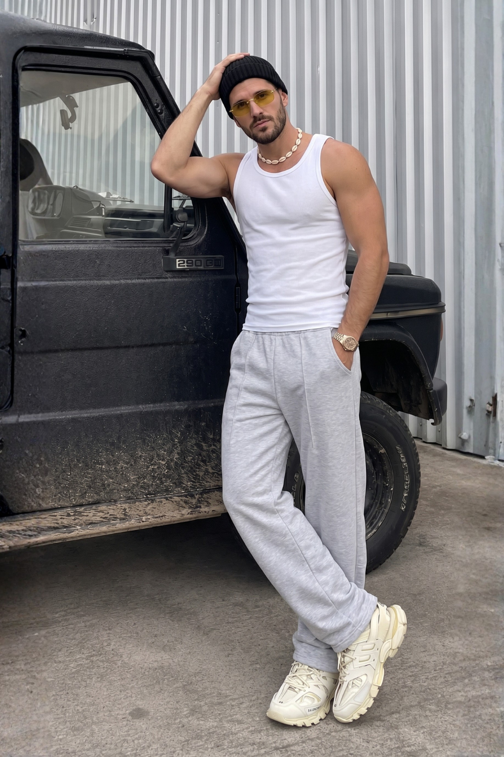 Yazlık Erkek Blank Gri Ayarlanabilir Paça Baggy Eşofman Altı