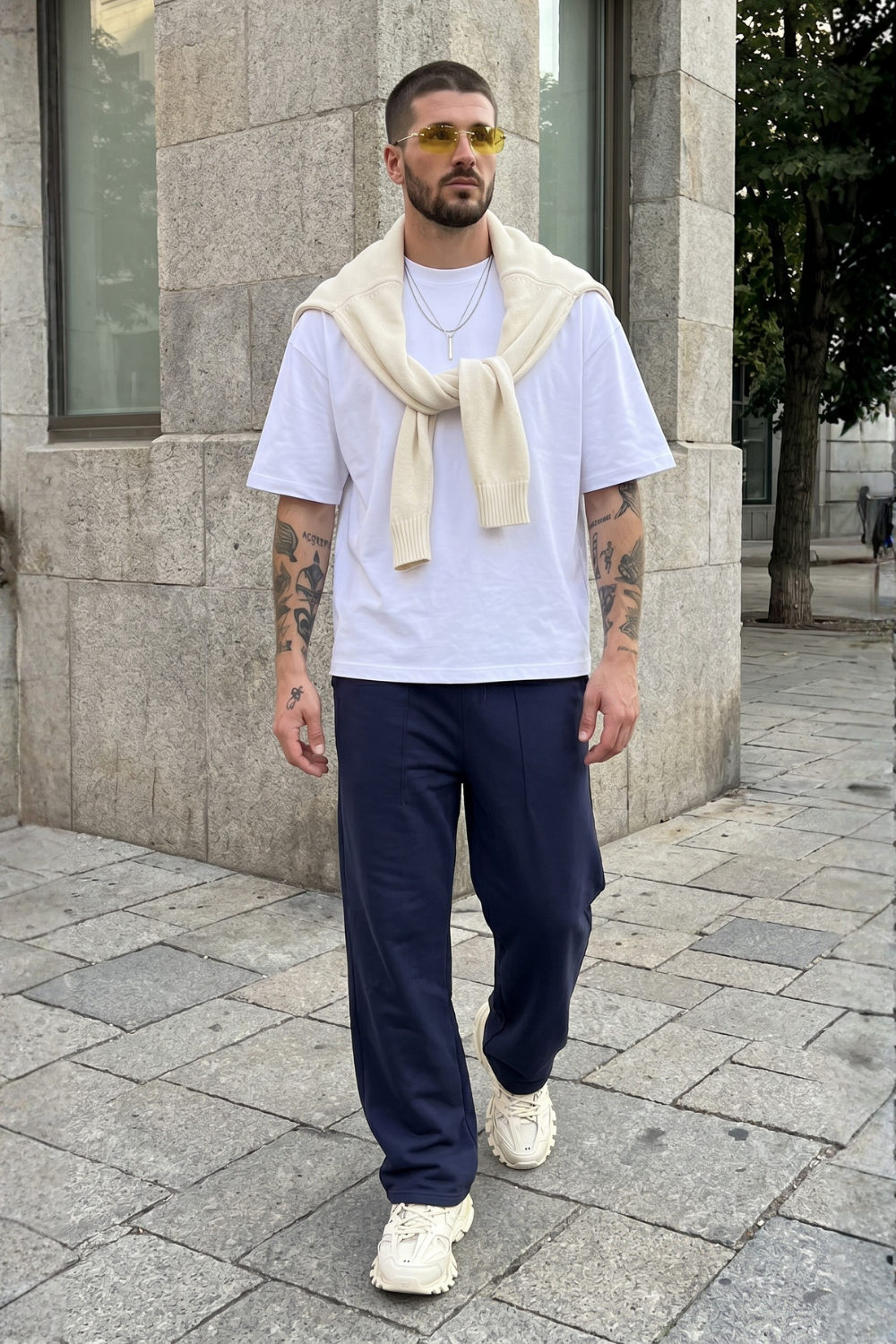 Yazlık Erkek Blank Lacivert Ayarlanabilir Paça Baggy Eşofman Altı