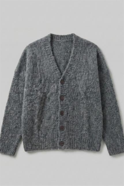 Erkek Antrasit Oversize Sakallı Düğmeli Hırka