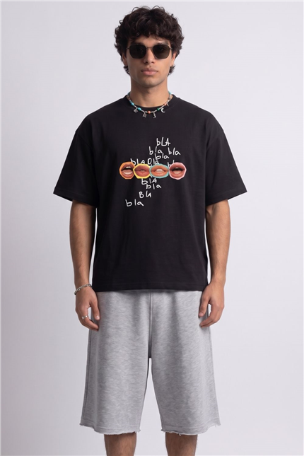 Bla Bla Oversize Siyah T-Shirt
