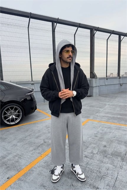 Chill Gri Kapüşonlu Atkı