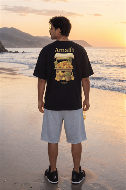 Erkek Amalfi Oversize Siyah T-Shirt