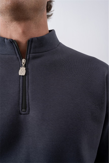 Erkek Antrasit Fermuarlı Oversize Sweatshirt