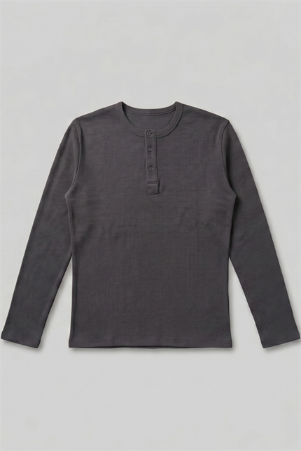 Erkek Antrasit Henley  T-Shirt