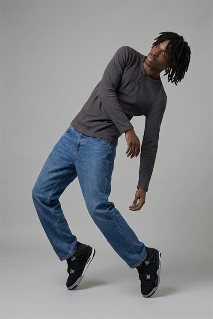 Erkek Antrasit Henley  T-Shirt