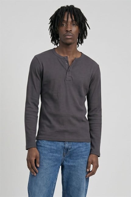 Erkek Antrasit Henley  T-Shirt