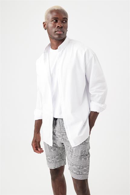 Erkek Base Beyaz Keten Gömlek