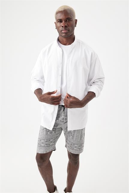 Erkek Base Beyaz Keten Gömlek