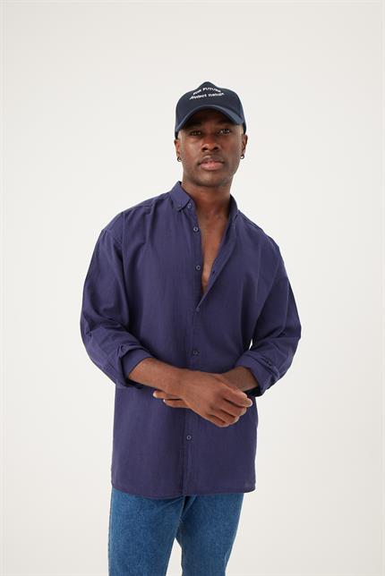 Erkek Base Lacivert Keten Gömlek